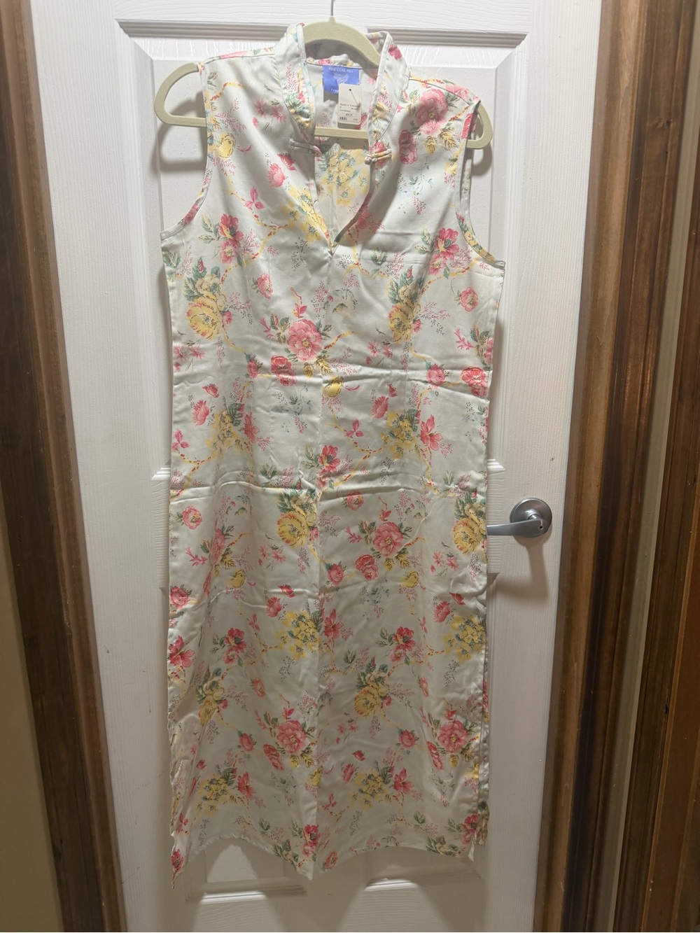 Pine Cone Hill Cream Sleeveless Floral Midi Dress with Pink & Yellow Blooms